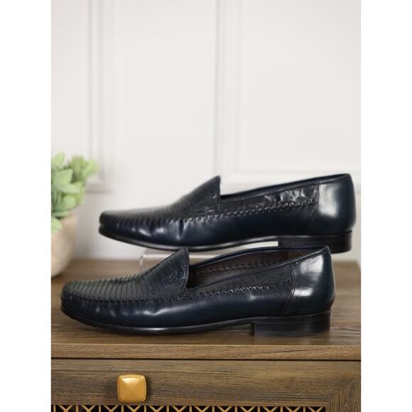 Sandro Moscoloni Italy Lizard Embossed Leather Loafers Men’s 11 Black Luxury main image 8